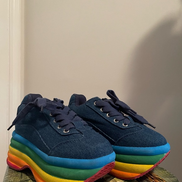 Jeffrey Campbell Brainy Rainbow PRIDE Denim Platform 5 - Picture 4 of 6